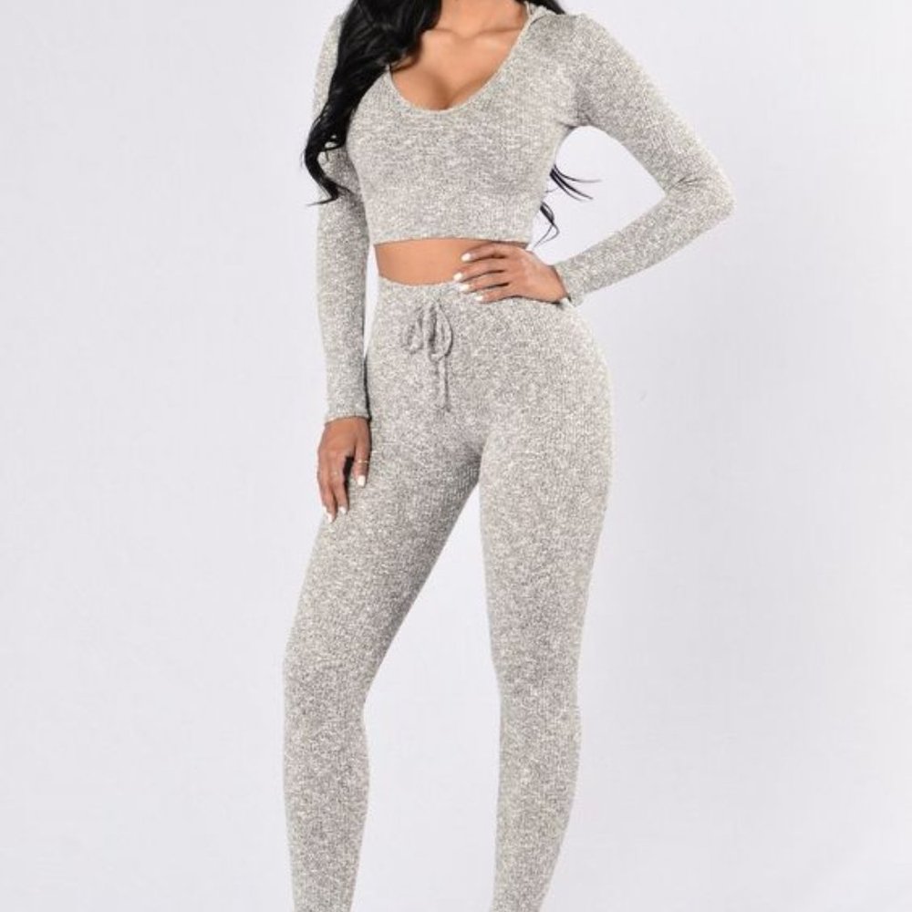 Fashion Nova Grey Wanderlust Hoodie & Legging Set
